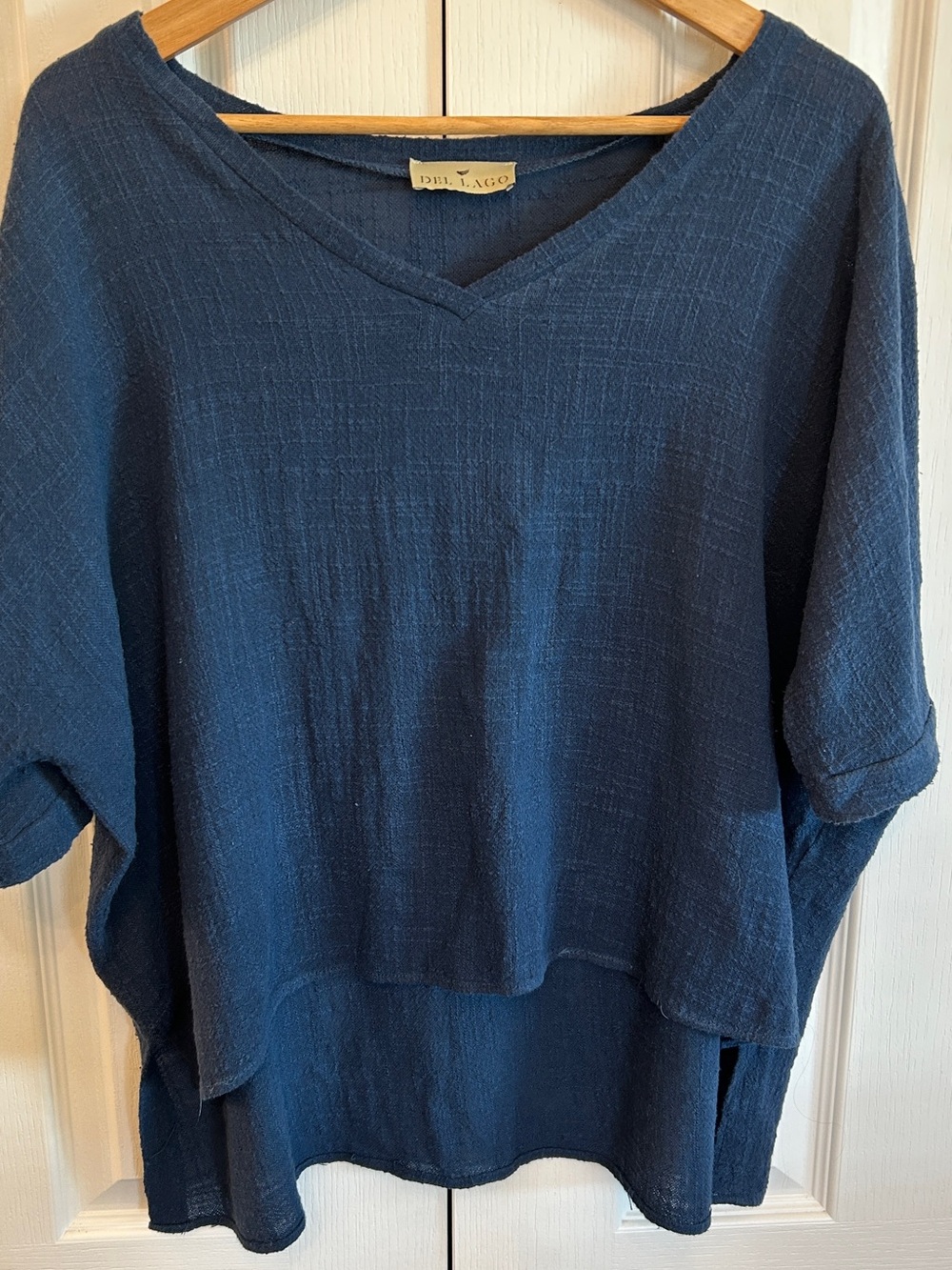 Del Lago Hemp Cotton Oversized V-Neck Shirt Denim Blue High Low M